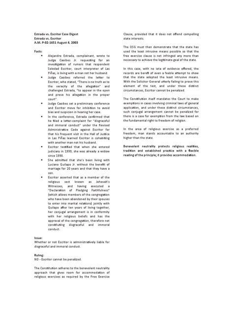 estrada vs escritor case digest|Case Digest: ESTRADA v. ESCRITOR .